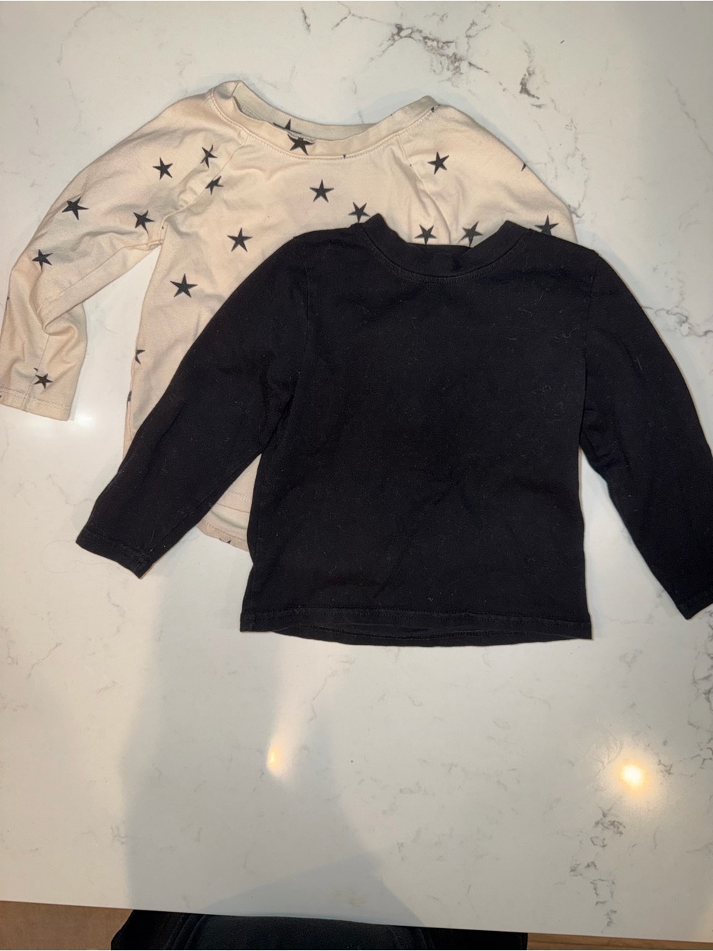 Kids Long Sleeve Teet Set - Black & Cream Star Print
